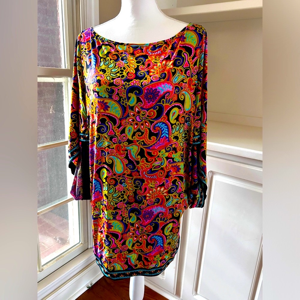 TRINA TURK Paisley Dress or Swim Dress Coverup Tunic Boutique Designer Large